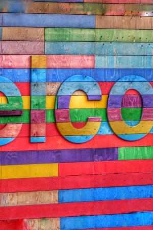 Colourful welcome sign